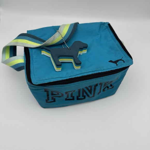 Victoria's Secret Handbags - Victoria's Secret PINK Y2K Blue Lunch Bag Cooler Tote Dog Charm Retro Logo